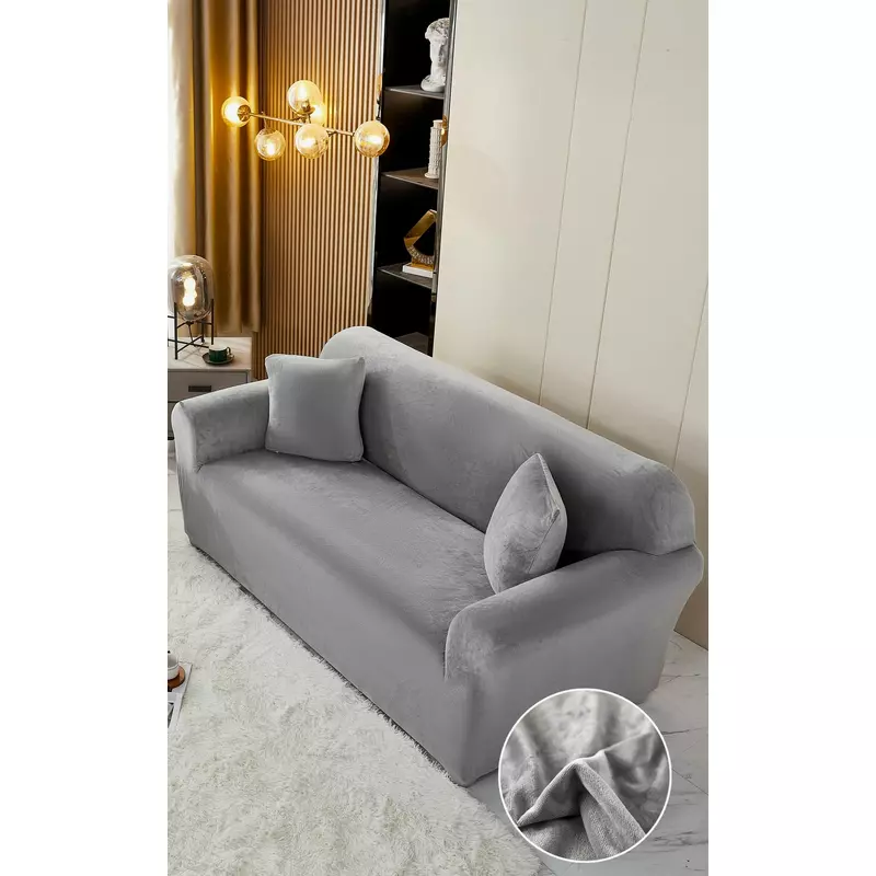 Set Huse Canapea 3 Locuri, Canapea 2 Locuri si 1 Fotoliu Catifea Gri deschis - JOJ460