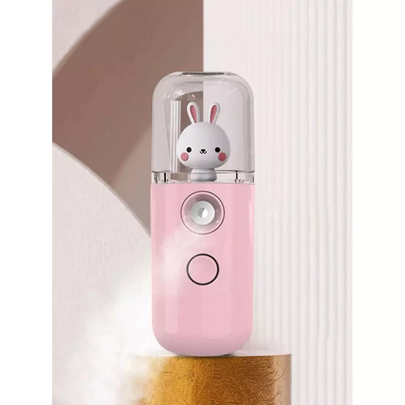 Umidificator Camera Portabil cu Iepuras Roz - Reincarcabil - 3 x 10 cm