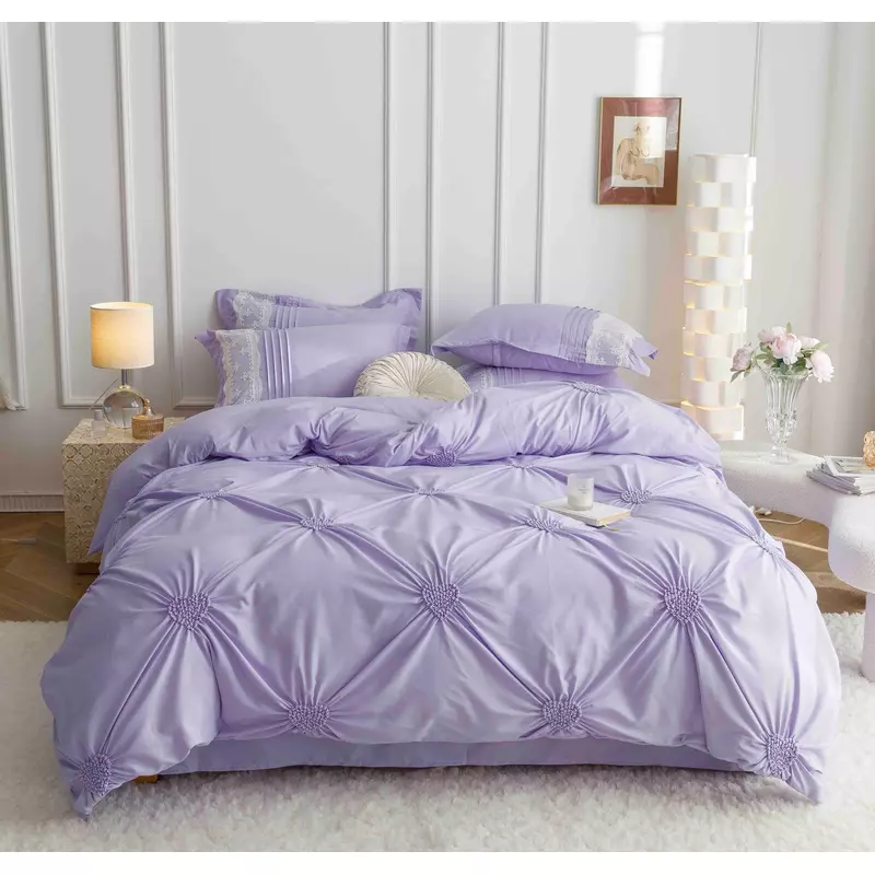 Lenjerie de Pat Finet, Pliuri Brodate, 6 pcs - JO120 Lila