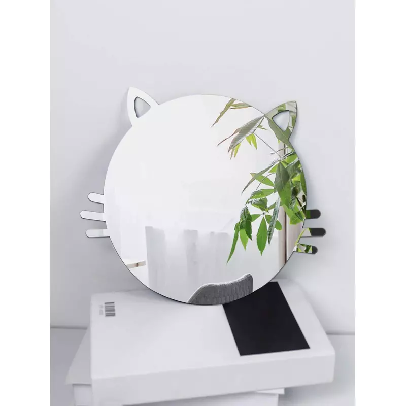Oglinda Decorativa Autoadeziva, Forma Cap Pisica, Rotunjita, 30x29 cm