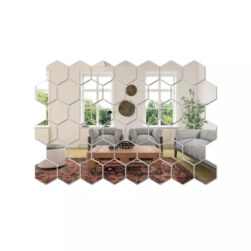 Set 45 Oglinzi Deorative Audoadezive, Forma Hexagon, 4.6x4 cm x 45 buc
