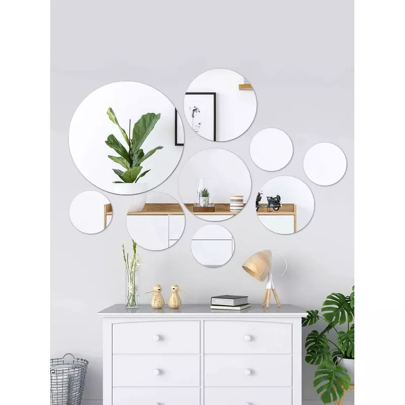 Set 9 Oglinzi Deorative Audoadezive, Forma Circulara, Diametru 10, 15, 18 si 20 cm