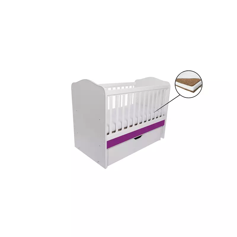 Patut Eurogloria Como Balansoar - Alb cu Violet + Saltea Cocos 10 cm