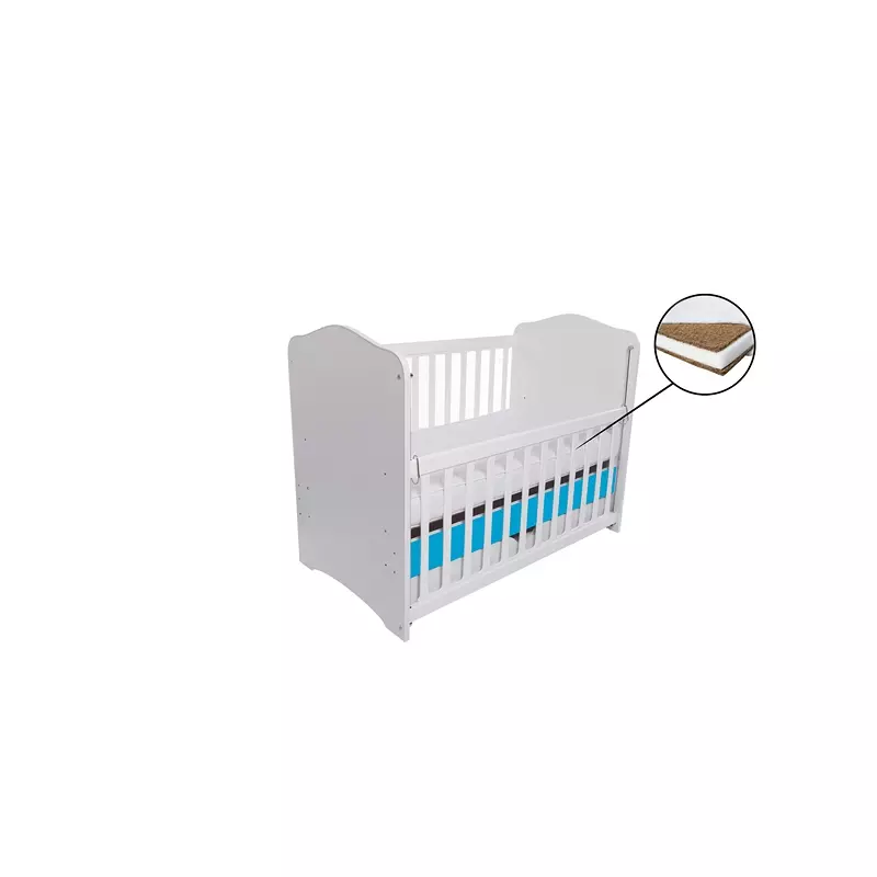 Patut Eurogloria Como culisant cu sertar - Alb cu Albastru + Saltea Cocos 10 cm