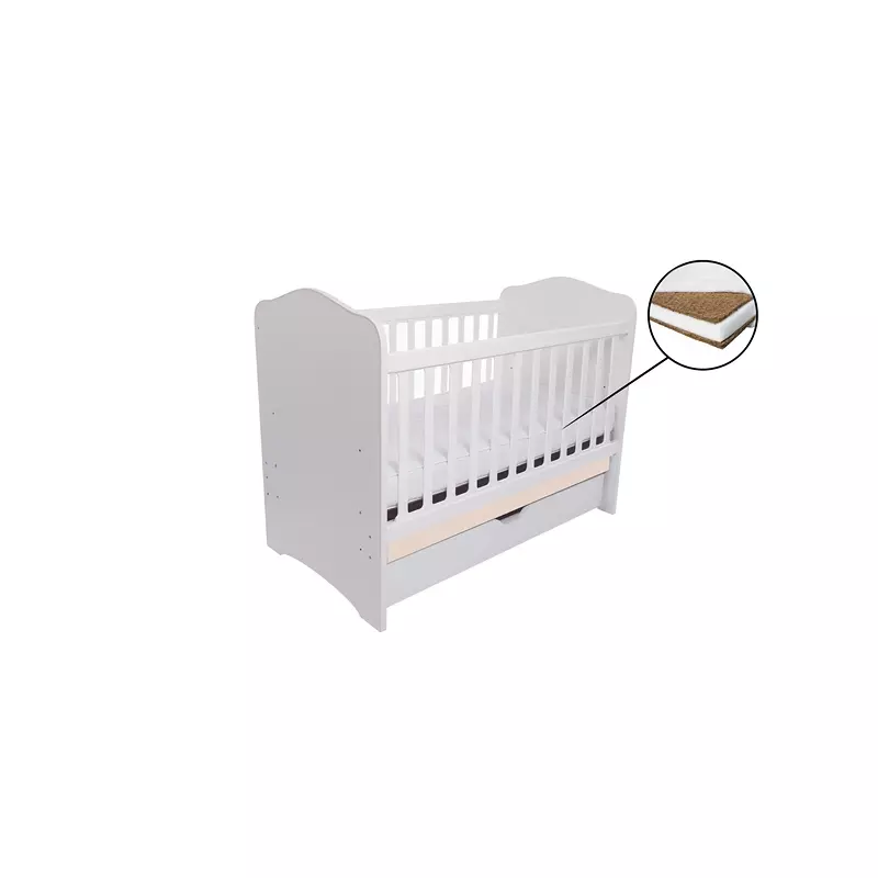 Patut Eurogloria Como cu sertar - Alb cu Bej + Saltea Cocos 10 cm