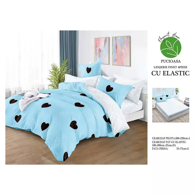 Lenjerie de pat Bumbac Finet 6 piese cu elastic - INVE-33