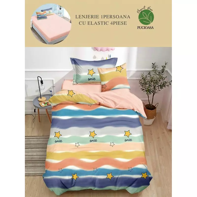 Lenjerie de Pat Bumbac Finet, 1 persoana , cearsaf cu elastic - SIPRT60-19