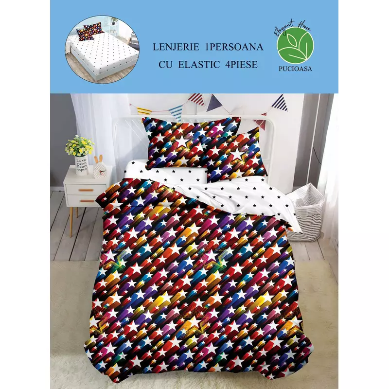 Lenjerie de Pat Bumbac Finet, 1 persoana , cearsaf cu elastic - SIPRT60-43
