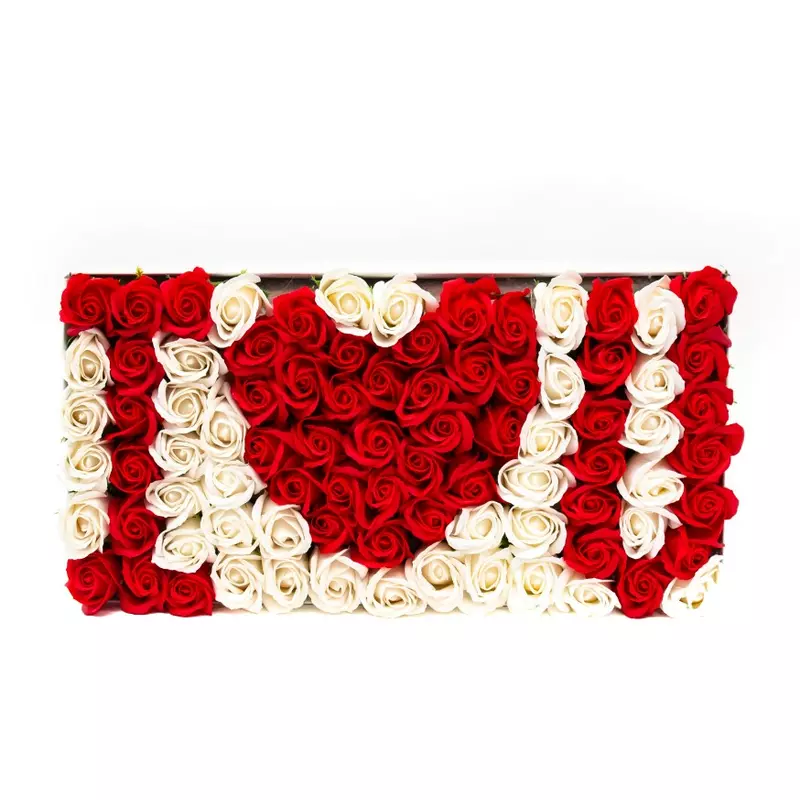Aranjament Floral Trandafiri Sapun - I Love You - 46 x 25 cm - VLTN105