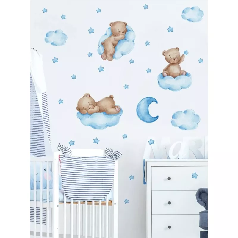 Sticker Perete Autocolant Ursuleti pe Nori Albastri - 63x81cm - 88068