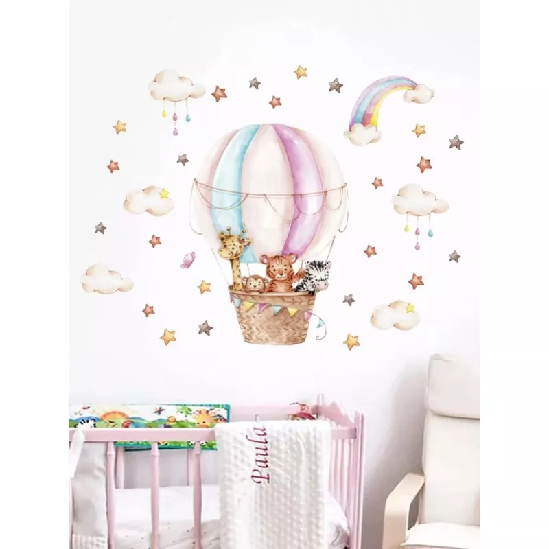 Sticker perete autocolant animale in balon de aer - 67 x 90 cm