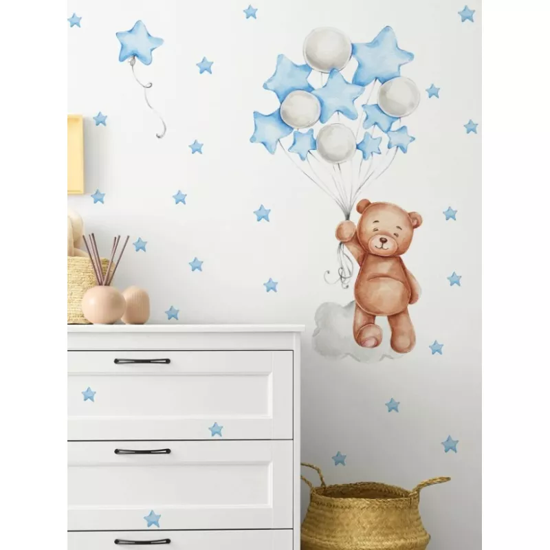 Sticker Perete Autocolant Ursulet Baloane si Stele Albastre 73x79cm - 67449