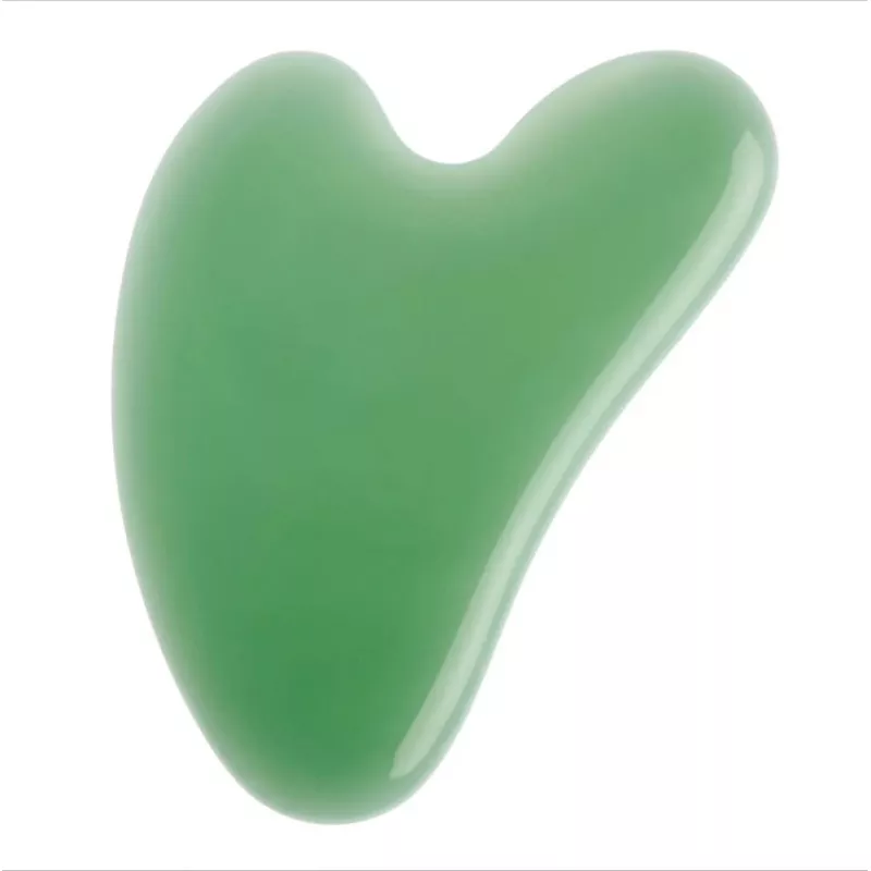 Aparat masaj facial si corporal - piatra gua sha din jad verde pal - 8 cm