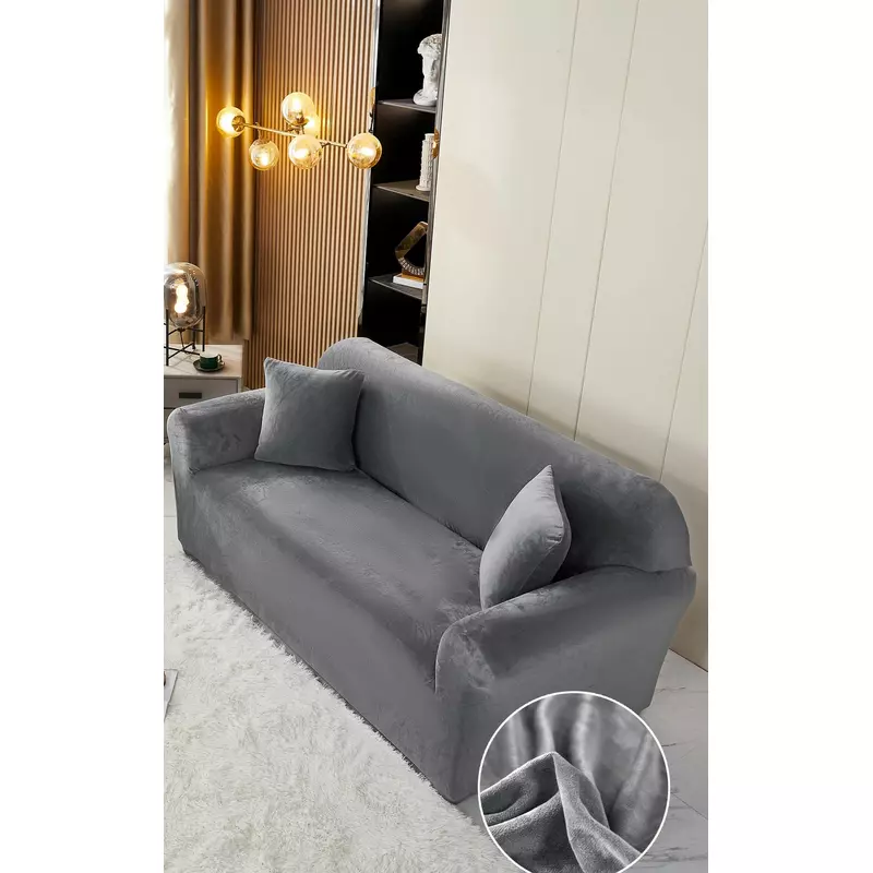 Set huse canapea 3 locuri si 2 fotolii catifea, gri inchis - lj1218