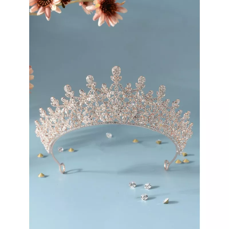 Diadema (coronita) mireasa cu strasuri,auriu-roz- 60066