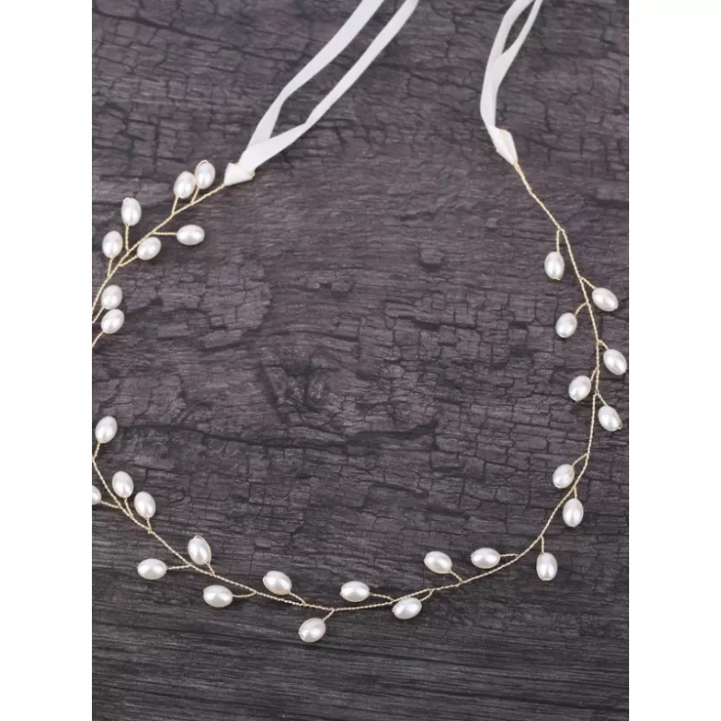 Bentita mireasa, tip banda cu perle artificiale,aurie- 25659