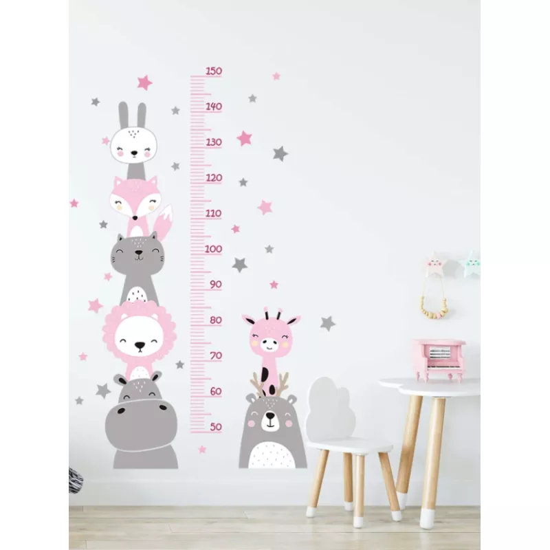 Sticker perete autocolant cu centimetru pentru copii -stelute si animale