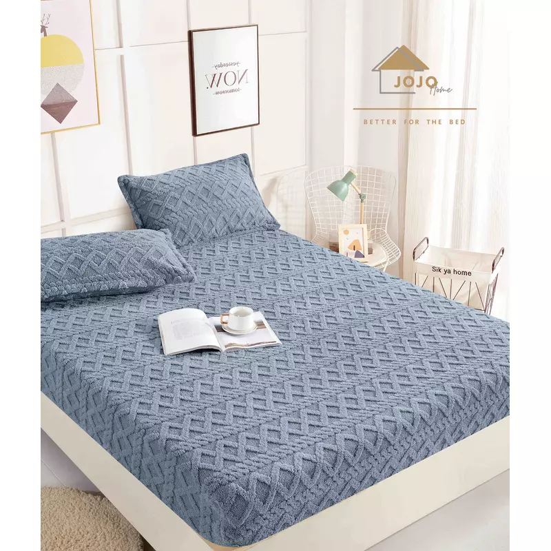 Husa De Pat Tricot Cu Elastic + 2 Fete De Perna Pentru Pat Dublu,Gri - JO967