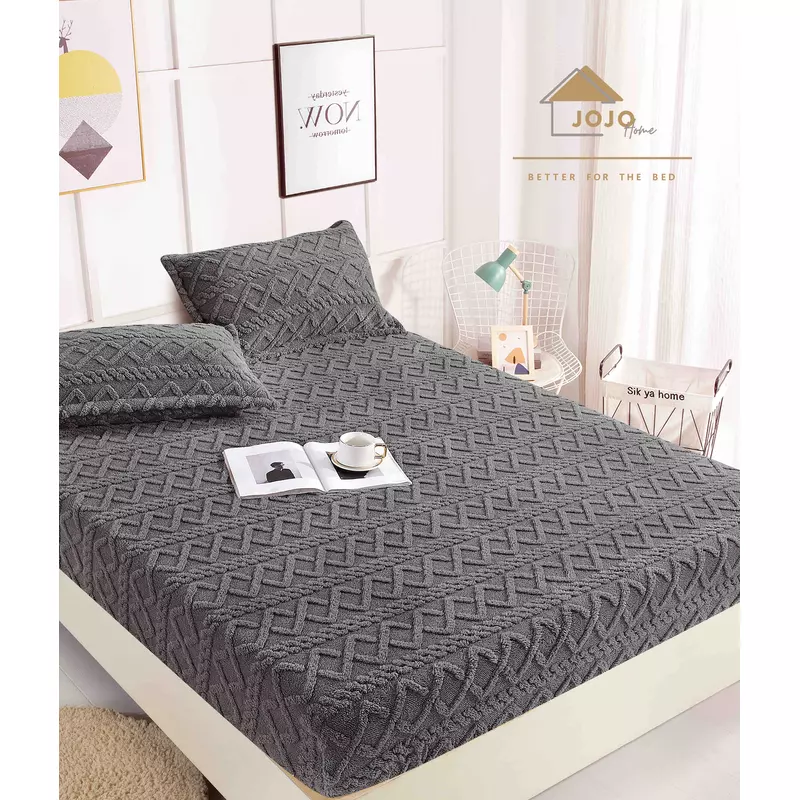 Husa De Pat Tricot Cu Elastic + 2 Fete De Perna Pentru Pat Dublu, Gri Inchis - JO960