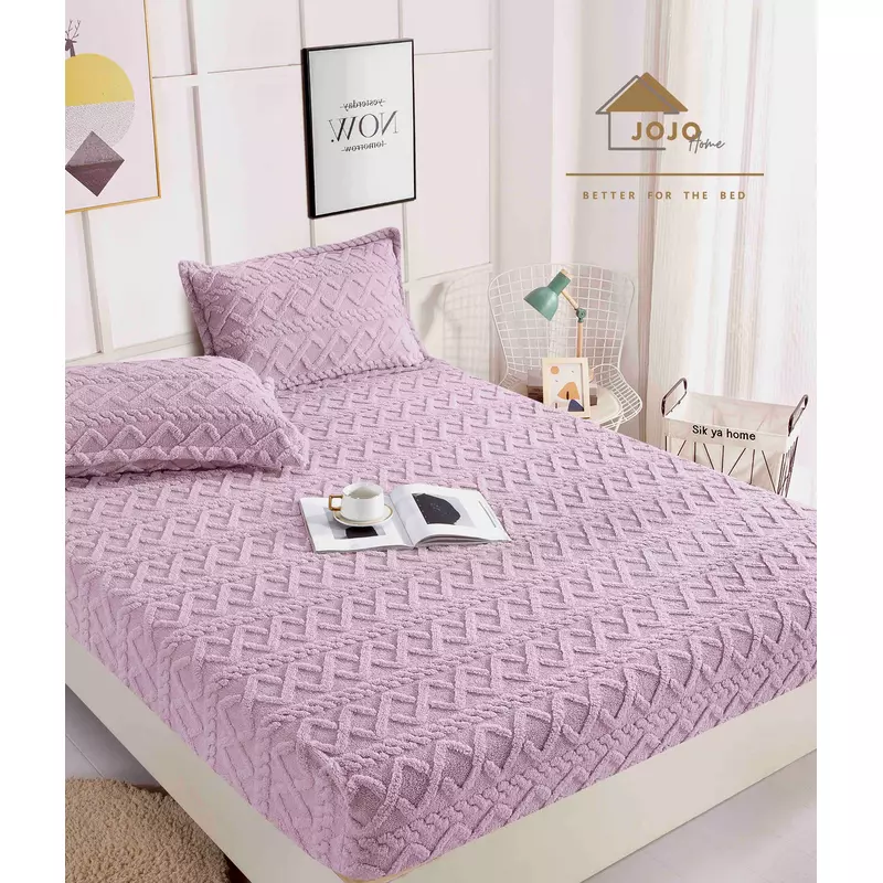 Husa De Pat Tricot Cu Elastic + 2 Fete De Perna Pentru Pat Dublu, Lila- JO964