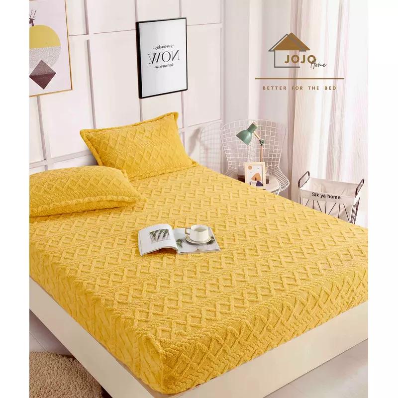 Husa De Pat Tricot Cu Elastic + 2 Fete De Perna Pentru Pat Dublu, Galben - JO966