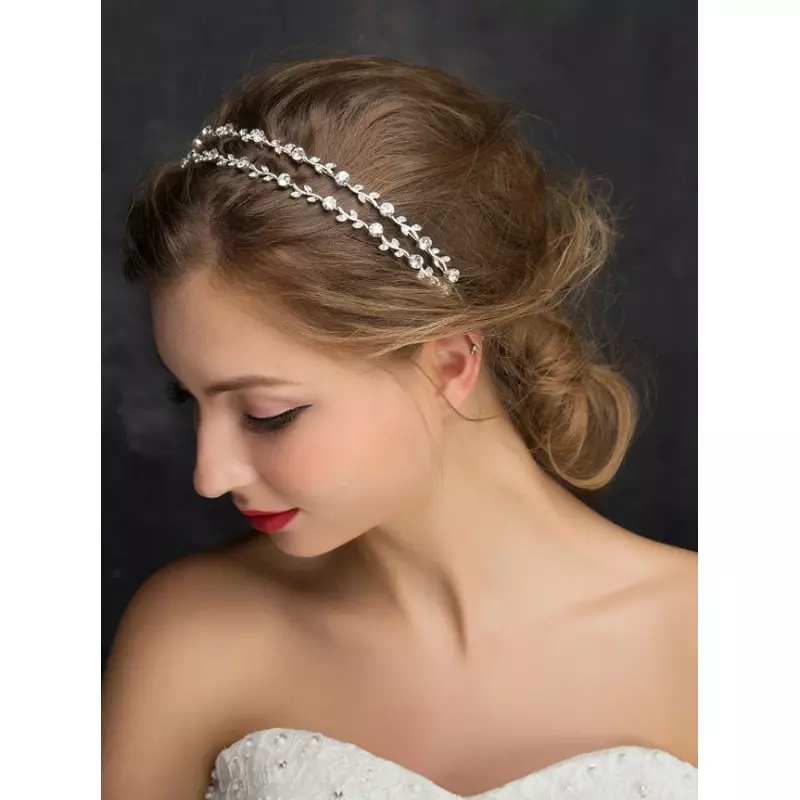 Diadema (Coronita) Mireasa Model cu Pietre si Strasuri Argintie Circumferinta 42 cm-19463