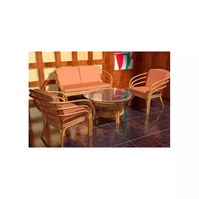 Set masa rotunda, cu 2 scaune + canapea cu perne, pentru gradina Iguana 211M, din ratan natural