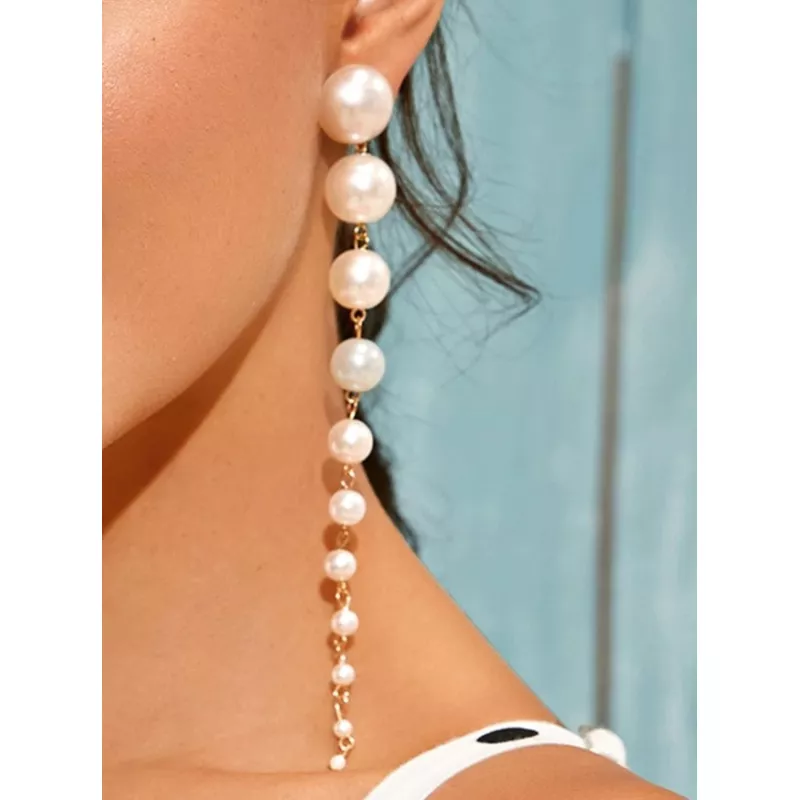 Cercei lungi perle albe - 25225