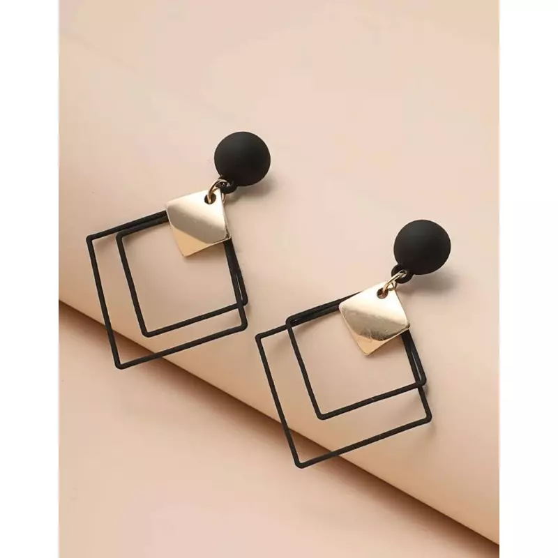 Cercei lungi geometrici negru cu auriu - 29629