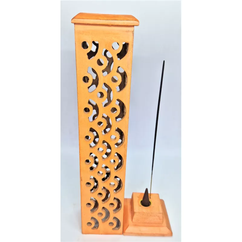 Suport lemn betisoare parfumate si conuri obelisc portocaliu