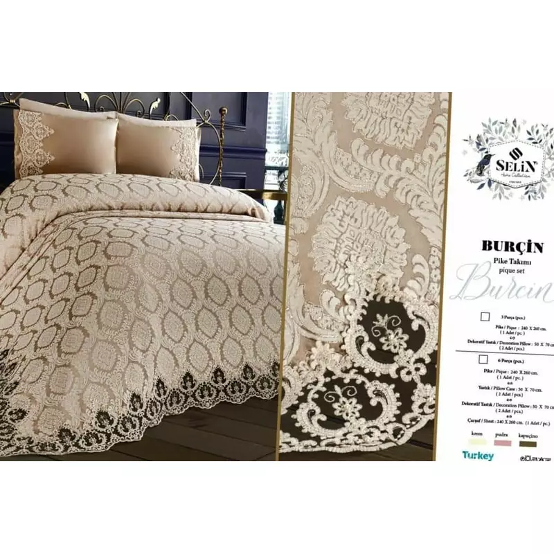 Set cuvertura de lux cu broderie eleganta, 6 piese, pat 2 persoane