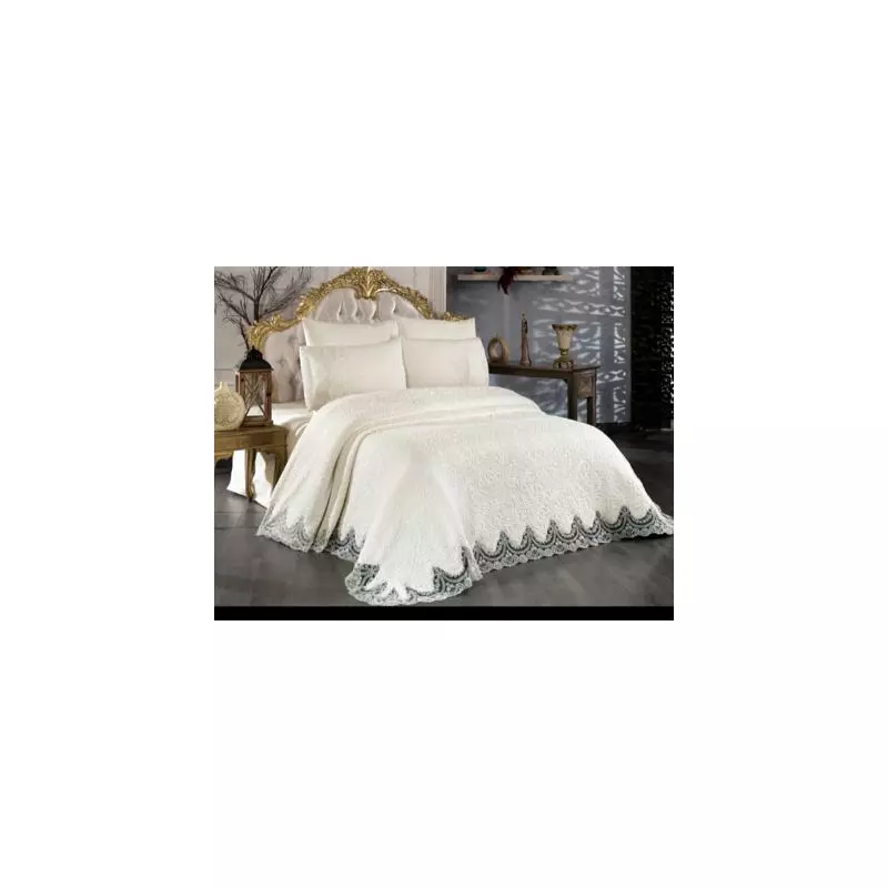Set cuvertura de lux cu broderie eleganta, 6 piese, pat 2 persoane, alb
