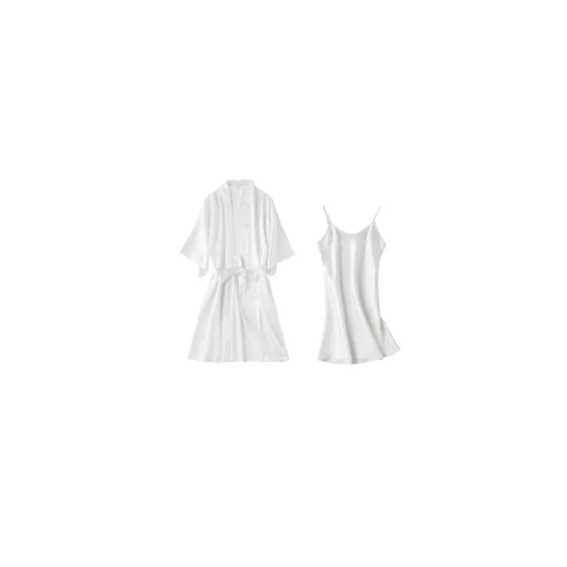 Compleu 2 Piese Halat + Rochie Satin Alb