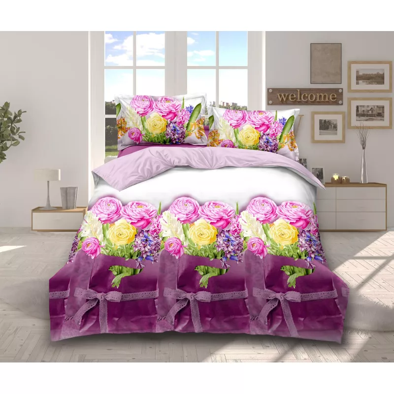 Lenjerie de Pat Bumbac Satinat 3D cu 4 Piese- SIPRB-544