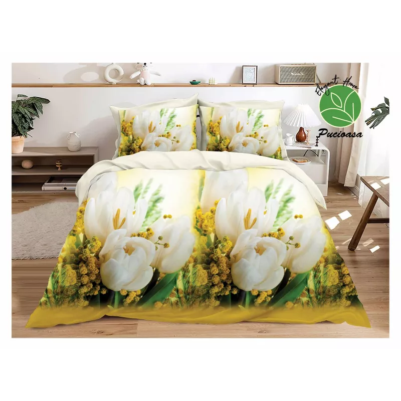 Lenjerie de Pat Bumbac Satinat 3D cu 4 Piese- SIPRB-586