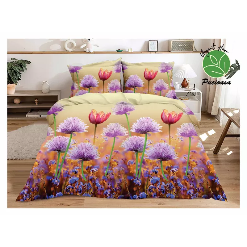 Lenjerie de Pat Bumbac Satinat 3D cu 4 Piese- SIPRB-596