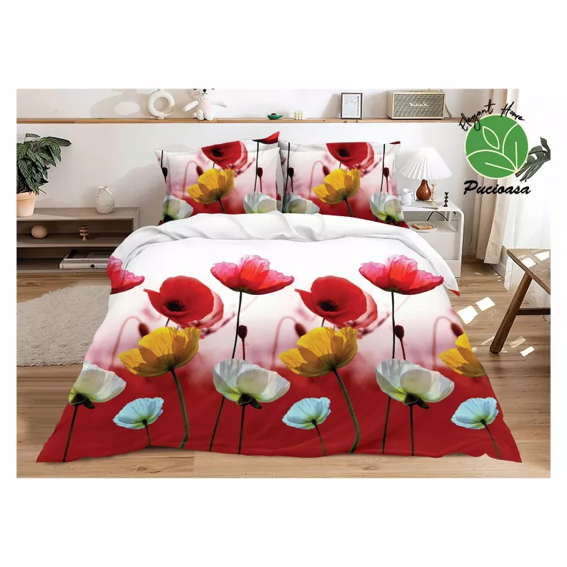 Lenjerie de Pat Bumbac Satinat 3D cu 4 Piese-SIPRB-599