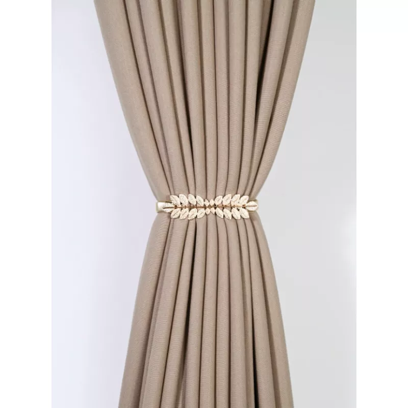 Set 2 Accesorii Metalice Decorative Pentru Draperii Si Perdele, Frunza Aurie