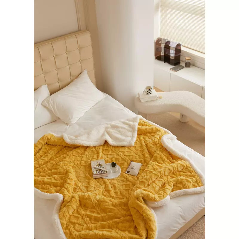 Patura cocolino cu blanita uni, model tricotat-jo258 galben