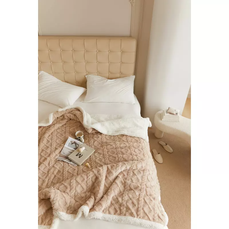 Patura cocolino cu blanita uni, model tricotat-jo257 cream