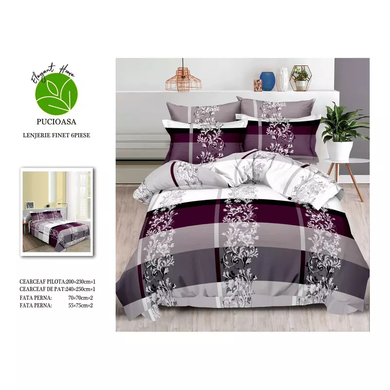 Lenjerie de pat bumbac finet, 6 piese, pat dublu- siprr60-393