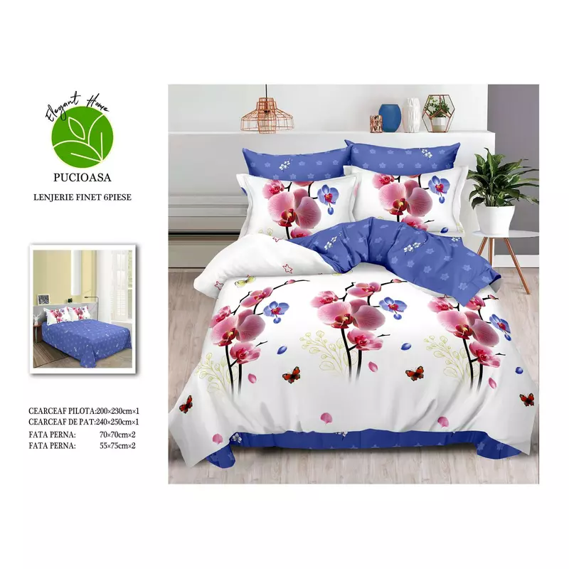 Lenjerie de Pat, Bumbac Finet, 6 Piese, Pat Dublu - SIPRR60-403