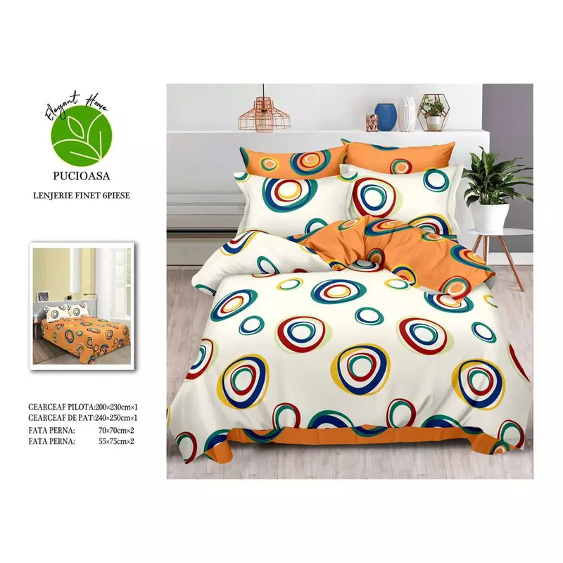 Lenjerie de pat dublu, bumbac finet, 6 piese - SIPRR60-434
