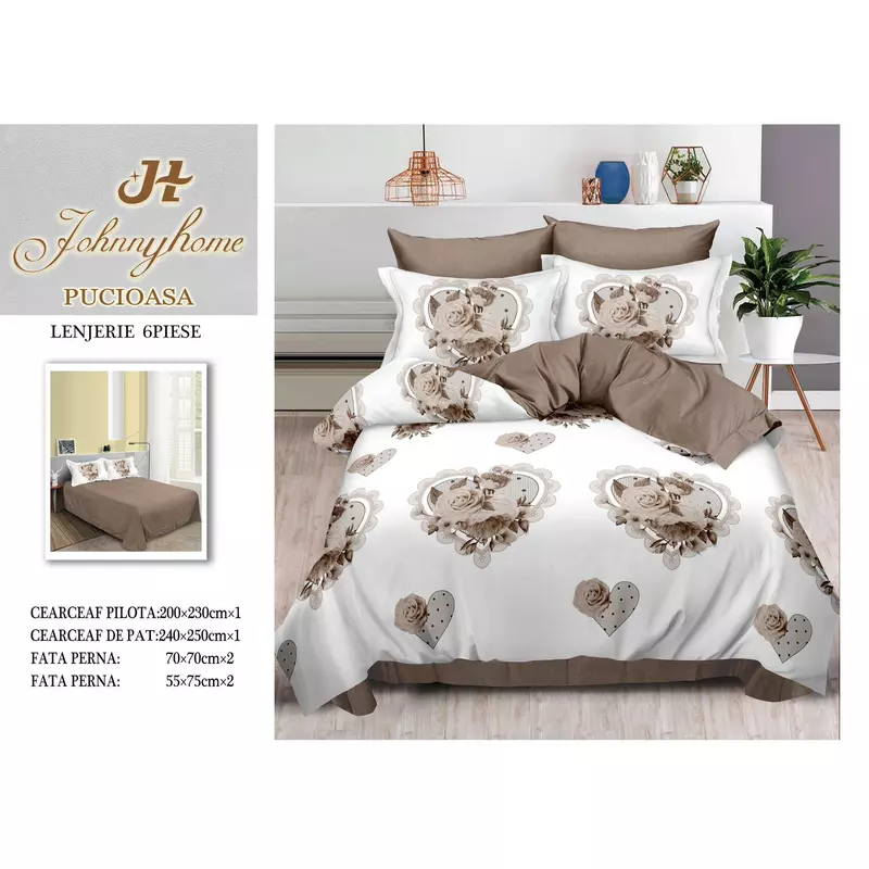 Lenjerie de pat dublu, bumbac finet, 6 piese - siprr60-486