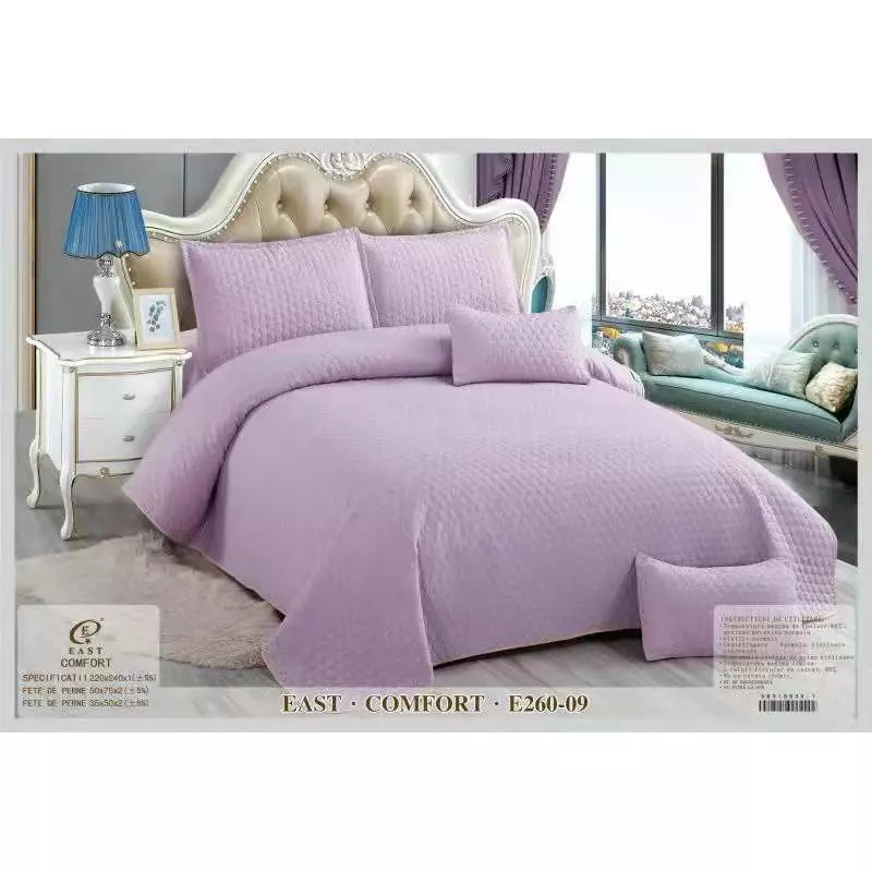 Set Cuvertura de Pat din Bumbac, 5 Piese, Lila - EAT1