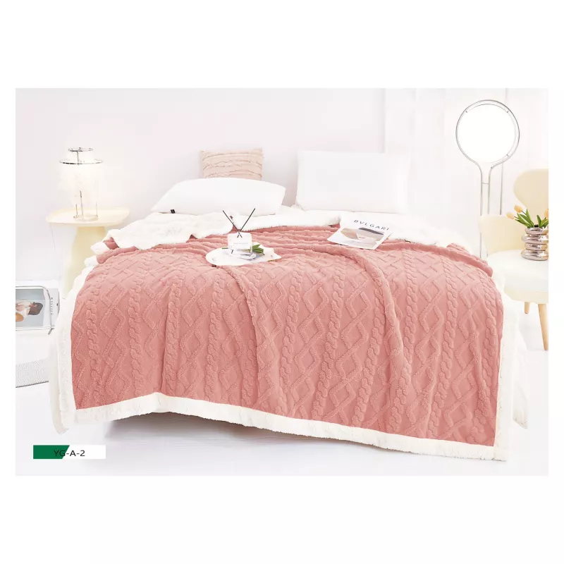 Patura cocolino cu blanita pentru pat dublu, roz pudra - fr113