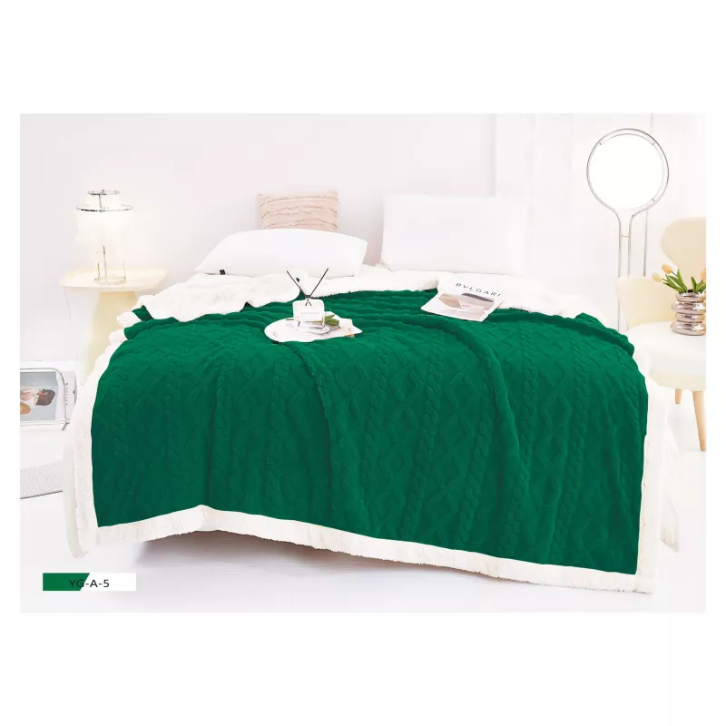 Patura cocolino cu blanita pentru pat dublu, verde inchis - fr116