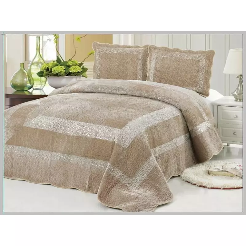 Set Cuvertura Pat Catifea, Cream -LIM26