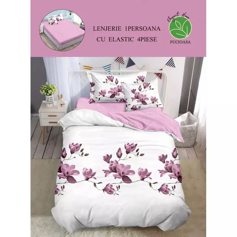 Lenjerie de Pat Bumbac Finet, 1 persoana , cearsaf cu elastic - SIPRT60-40