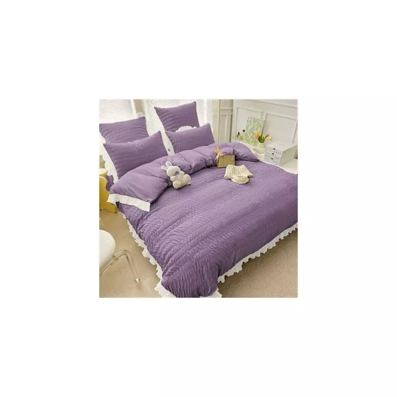 Lenjerie de Pat Dublu, Bumbac Finet-Creponat cu Margine, 6 Piese,Mov- JO317